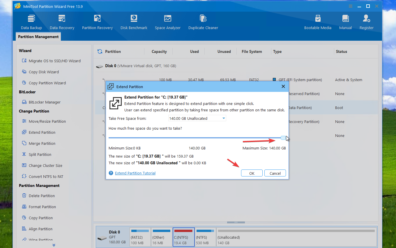 Disk alanı genişletme ayarları